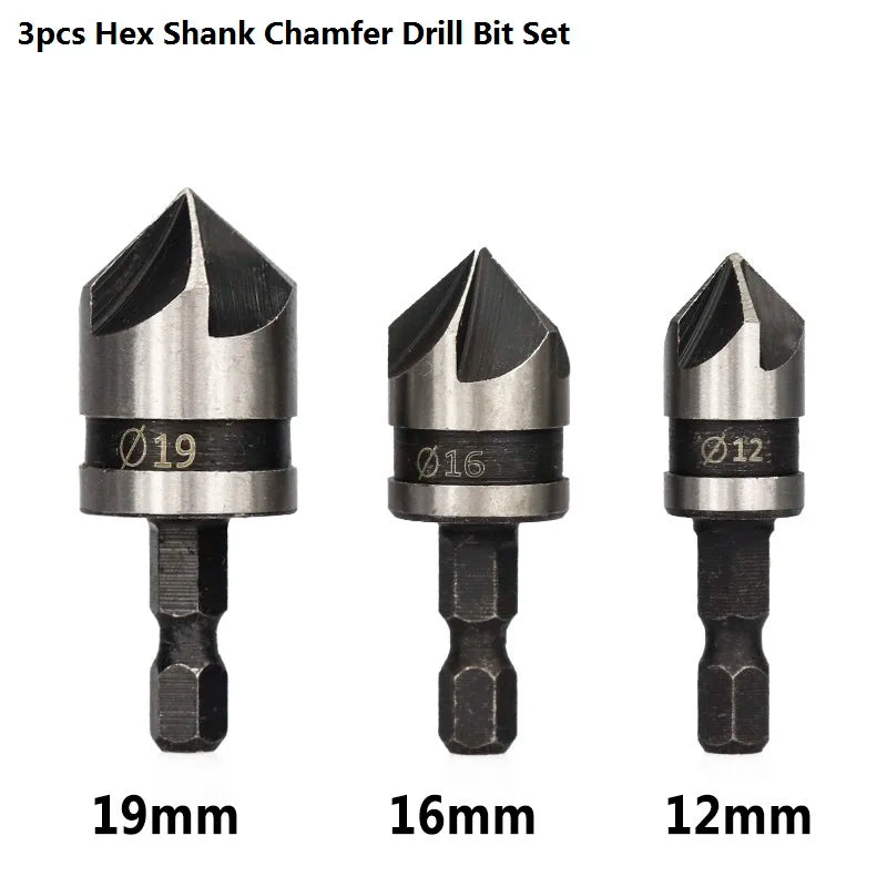 82 Degrees Chamfer Drill Bit Set 12/16/19mm Countersink Drill Bit Set