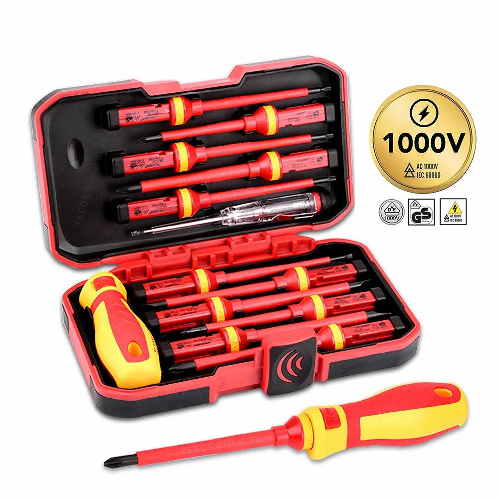 Electrician Repair Tools Kit 13pcs 1000V Changeable Insulated Screwdrivers Set with Magnetic Slotted Phillips Pozidriv Torx Bits