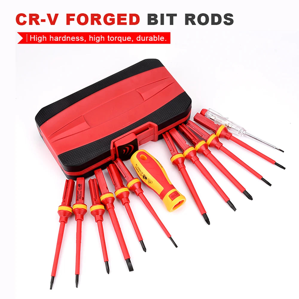 Electrician Repair Tools Kit 13pcs 1000V Changeable Insulated Screwdrivers Set with Magnetic Slotted Phillips Pozidriv Torx Bits