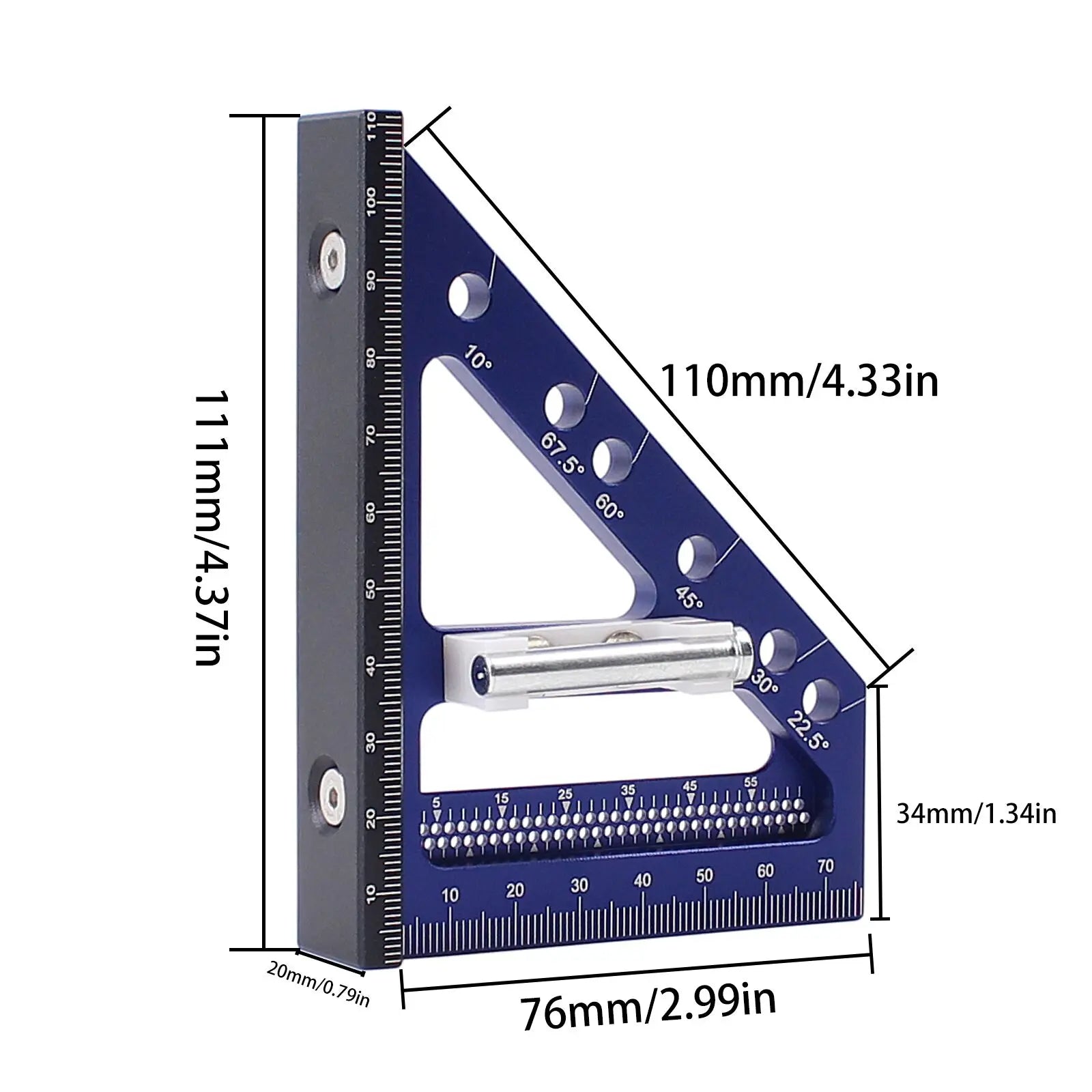 3D Multi Angle Measuring Ruler 22.5-90 Degree Aluminium Carpentry Square Protractor