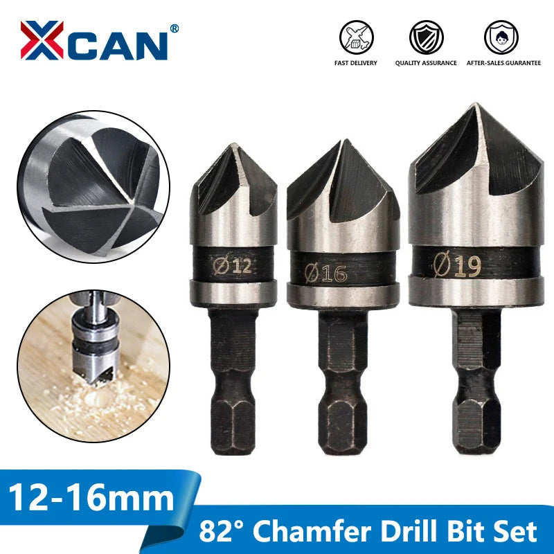 82 Degrees Chamfer Drill Bit Set 12/16/19mm Countersink Drill Bit Set