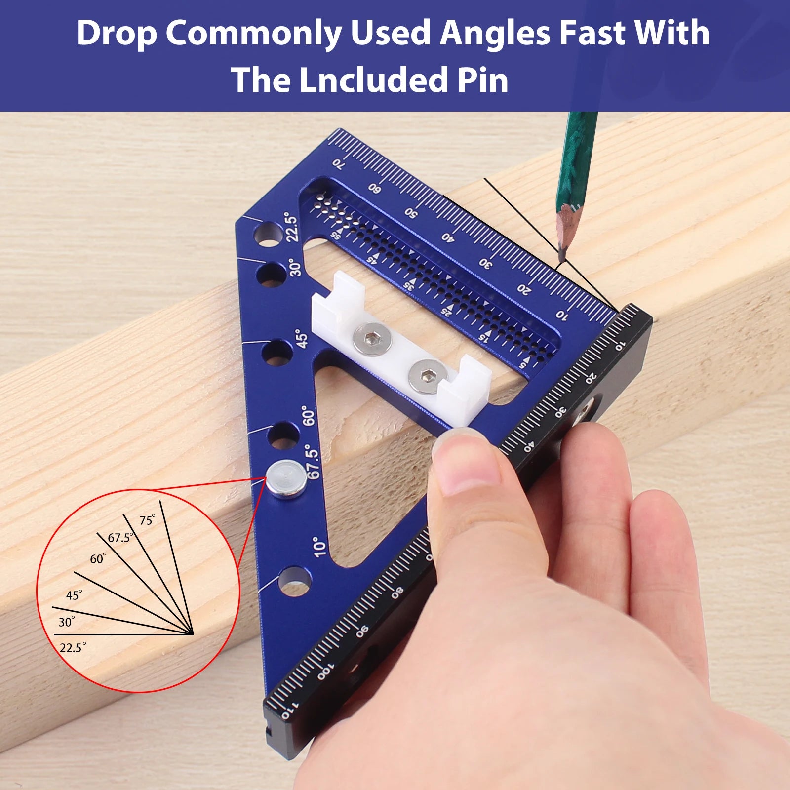 3D Multi Angle Measuring Ruler 22.5-90 Degree Aluminium Carpentry Square Protractor