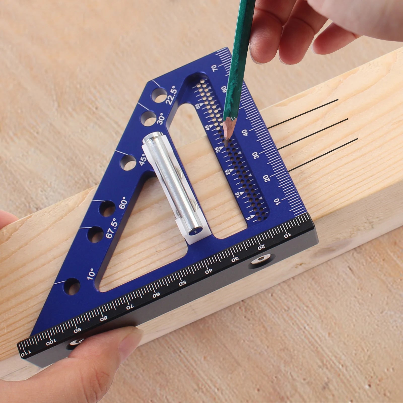 3D Multi Angle Measuring Ruler 22.5-90 Degree Aluminium Carpentry Square Protractor