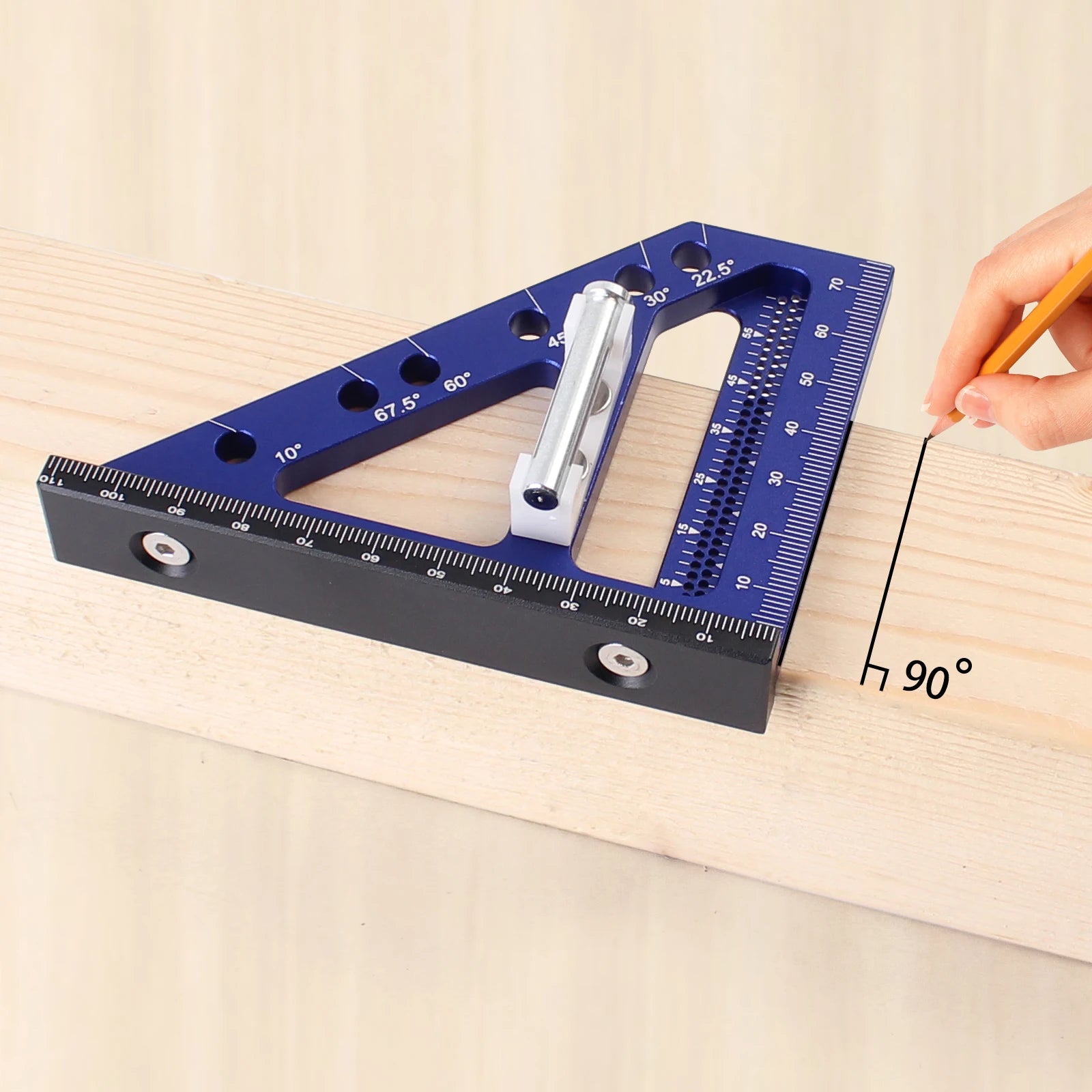 3D Multi Angle Measuring Ruler 22.5-90 Degree Aluminium Carpentry Square Protractor